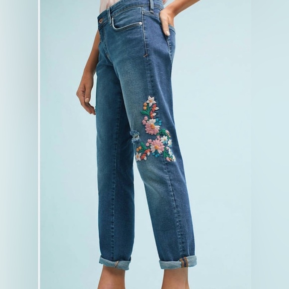 Pilcro and the Letterpress Denim - Anthropologie Pilcro and the Letterpress Embroidered Floral Boyfriend Jean Sz 27